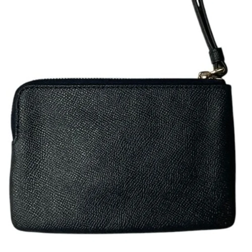 Coach Corner‎ Zip Wristlet Wallet Crossgrain Small Leather Black